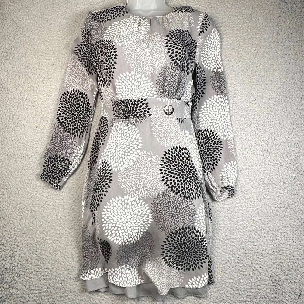 Tory Burch Wendy Sequin Silk Mini Dress Women's 2 Gray Floral Tunic Archival Mod